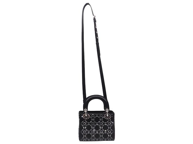 Mini borsa Lady Dior Strass Cannage in raso nero - vista 4