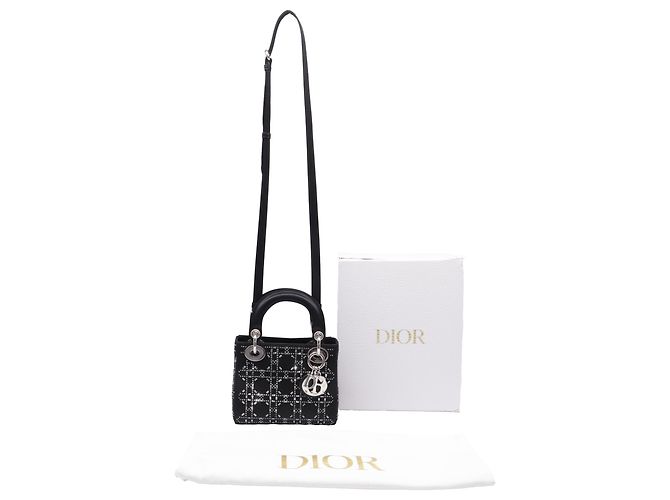 Mini borsa Lady Dior Strass Cannage in raso nero - vista 5