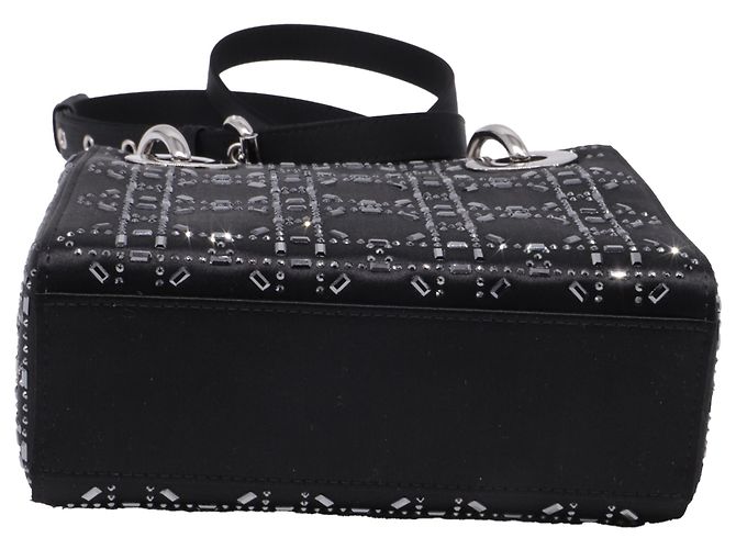Mini borsa Lady Dior Strass Cannage in raso nero - vista 6