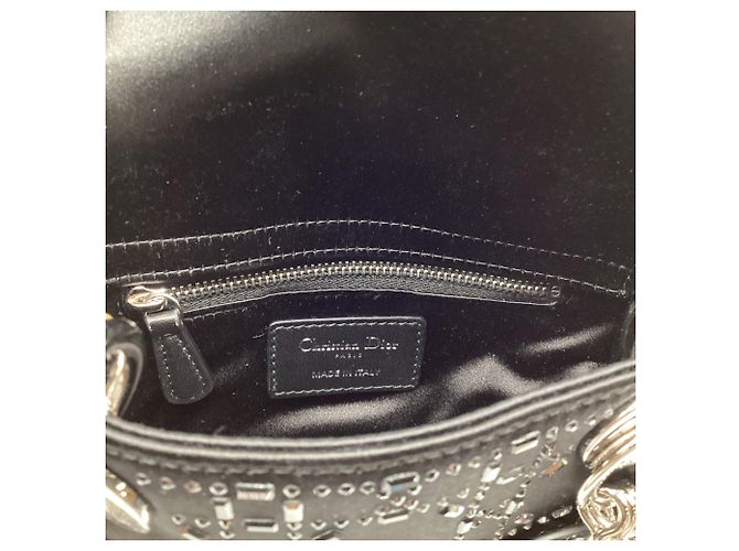 Mini borsa Lady Dior Strass Cannage in raso nero - vista 9