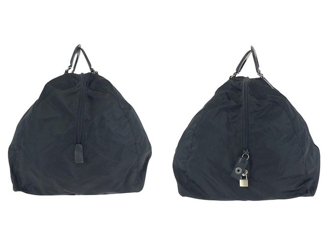 Borsa Boston in Nylon Tessuto Saffiano e Pelle Prada Nero - vista 8
