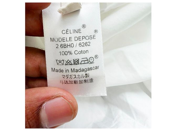 Céline Vestido camisa midi con botones Celine en algodón blanco Crudo - vista 6