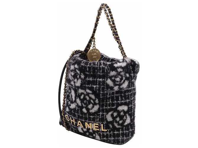 Timeless Borsa Chanel 22 trapuntata Camellia in cashmere nero - vista 2