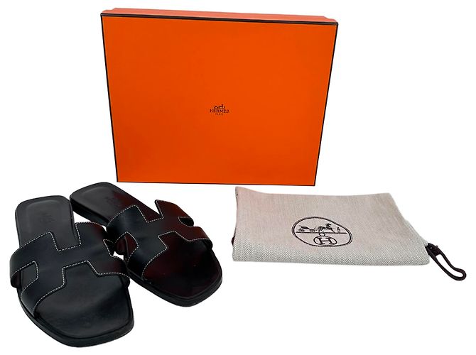 Hermès Sandali Oran H in pelle nera Stampa python - vista 14