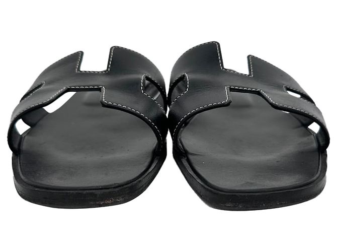 Hermès Sandali Oran H in pelle nera Stampa python - vista 2