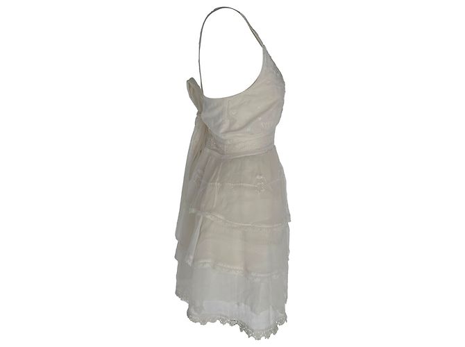 Vestido mini de encaje con volantes LoveShackFancy en algodón blanco Crudo - vista 2