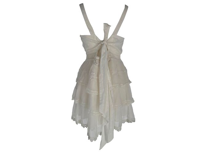 Vestido mini de encaje con volantes LoveShackFancy en algodón blanco Crudo - vista 3
