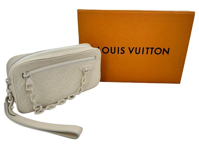Clutch Louis Vuitton Monogram Pochette Volga in pelle bianca Bianco - vista 11