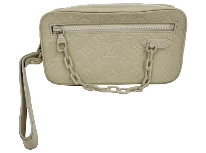 Clutch Louis Vuitton Monogram Pochette Volga in pelle bianca Bianco - vista 3