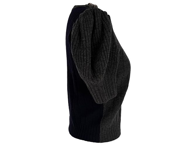Alexander McQueen Strickbluse mit Puffärmeln aus schwarzer Wolle - Ansicht 3