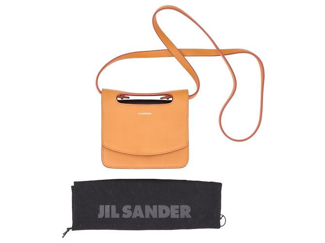 Bolsa transversal com aba Jil Sander em couro laranja Coral - vista 5