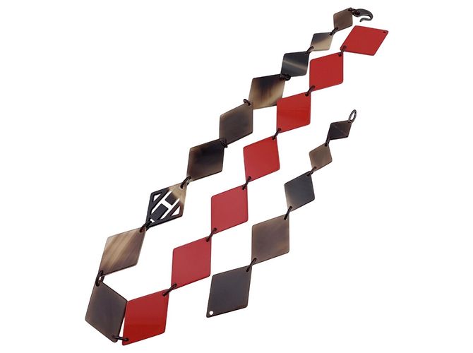 Hermès Hermes Buffalo Horn Long Necklace Chain Braun Orange - Ansicht 2