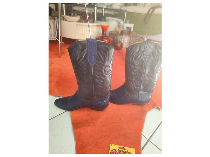 Autre Marque CALAMEX Cowboy-Stiefel Dunkelblau Eidechsenleder Schwarz - Ansicht 2