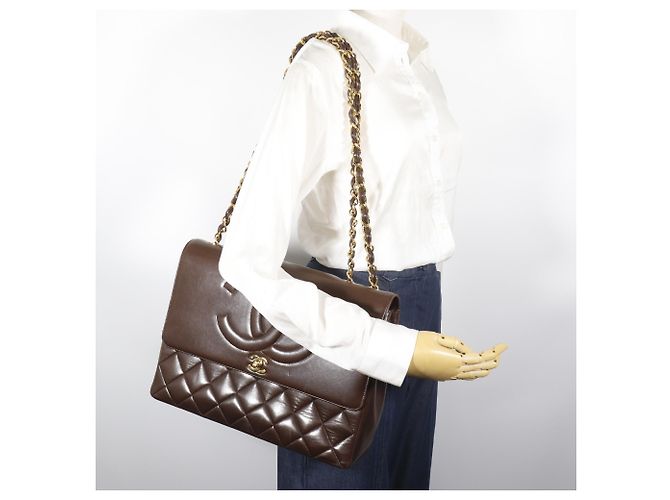 Borsa a Spalla Chanel Big Matelasse 34 Marrone - vista 18