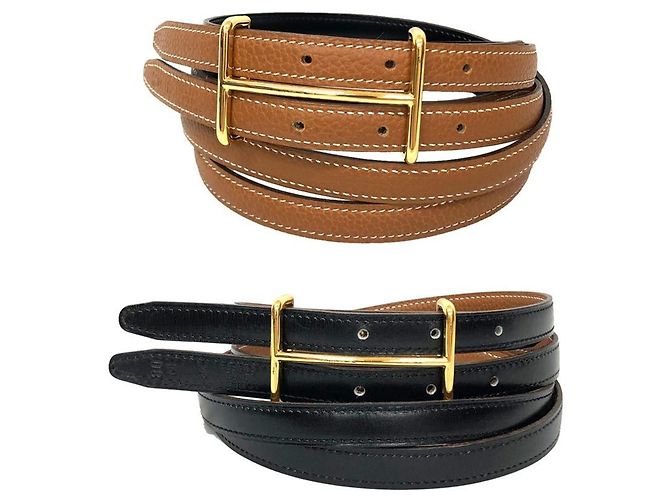 Cintura Hermès H-Belt reversibile nera e camel Nero Cammello - vista 2