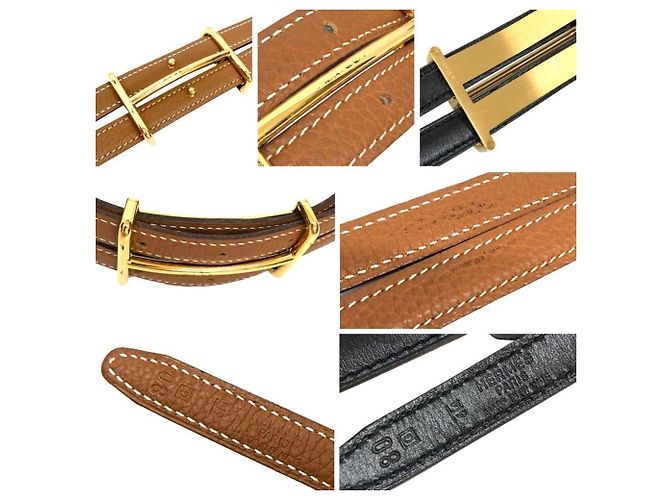 Cintura Hermès H-Belt reversibile nera e camel Nero Cammello - vista 3