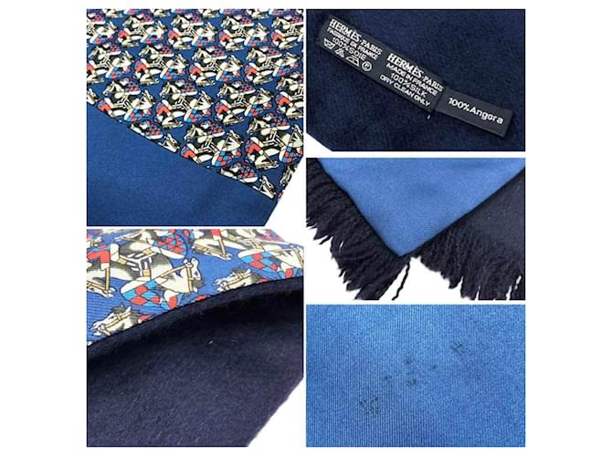 Hermès Stola reversibile in seta e angora Hermes Blu - vista 3