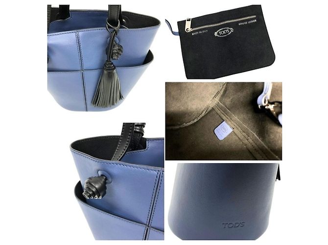Borsa Tote in pelle blu Tod's - vista 3
