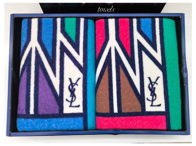Lot de 2 serviettes monogrammées Yves Saint Laurent Marron Rose Blanc Bleu Multicolore Vert Violet - vue 2