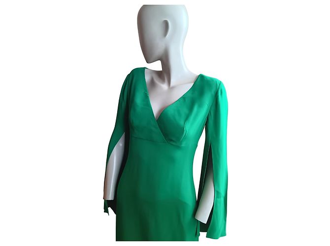 Autre Marque Clips Smaragdgrünes Kleid mit Cape-Ärmeln - Ansicht 2