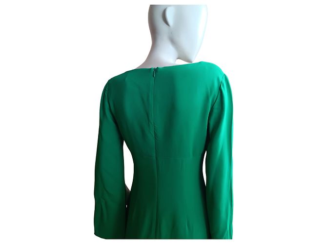 Autre Marque Clips Smaragdgrünes Kleid mit Cape-Ärmeln - Ansicht 4