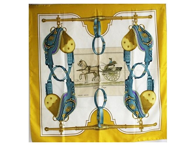 Hermès Hermes Seidentuch Carre 90 - CARRICK A POMPE Weiß Senf - Ansicht 2
