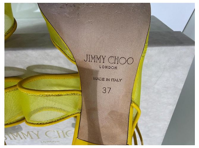 Jimmy Choo Traci 90 Décolleté Gialle Mesh e Pelle Giallo - vista 10