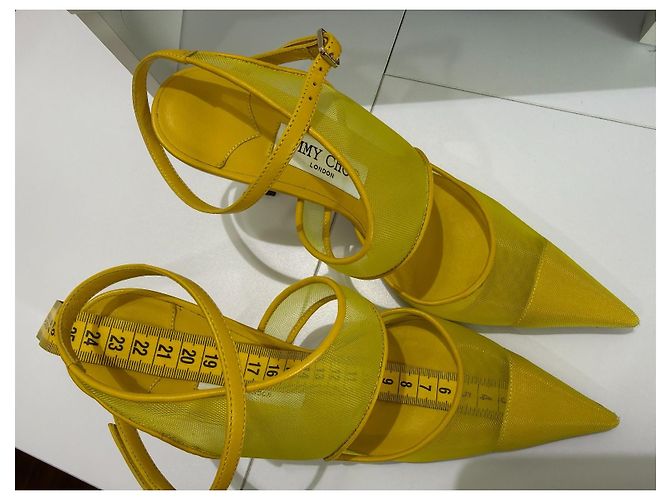 Jimmy Choo Traci 90 Décolleté Gialle Mesh e Pelle Giallo - vista 11