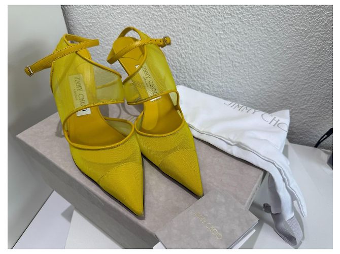 Jimmy Choo Traci 90 Décolleté Gialle Mesh e Pelle Giallo - vista 12