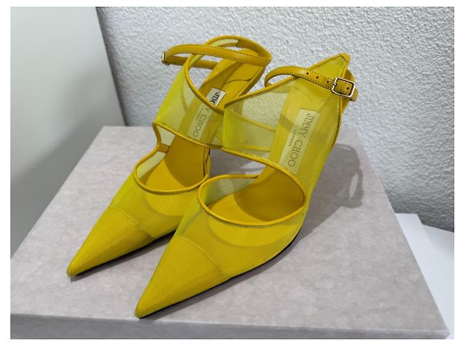 Jimmy Choo Traci 90 Décolleté Gialle Mesh e Pelle Giallo - vista 3