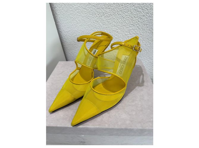 Jimmy Choo Traci 90 Décolleté Gialle Mesh e Pelle Giallo - vista 4
