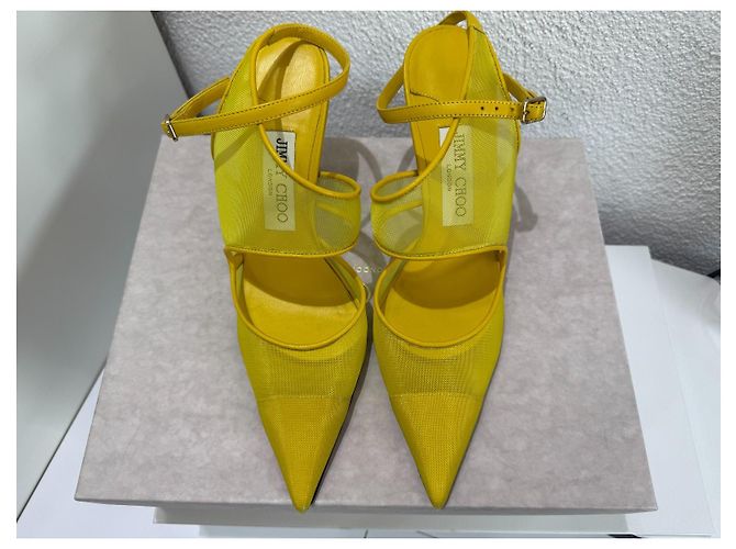 Jimmy Choo Traci 90 Décolleté Gialle Mesh e Pelle Giallo - vista 5
