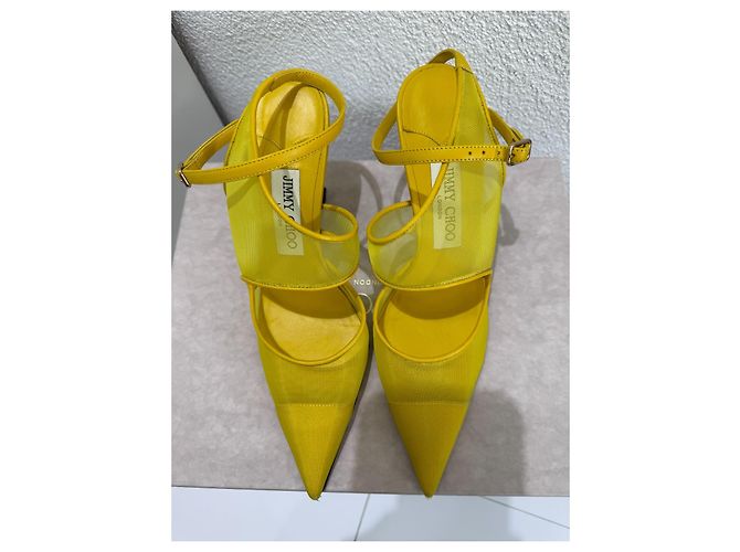 Jimmy Choo Traci 90 Décolleté Gialle Mesh e Pelle Giallo - vista 6