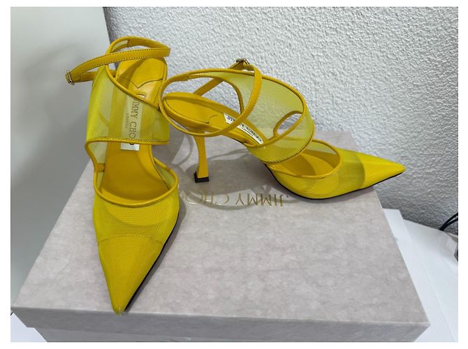 Jimmy Choo Traci 90 Décolleté Gialle Mesh e Pelle Giallo - vista 7