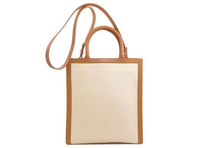 Céline Celine Vertikaler Cabas 2-Way Handtasche Weiß Beige - Ansicht 2
