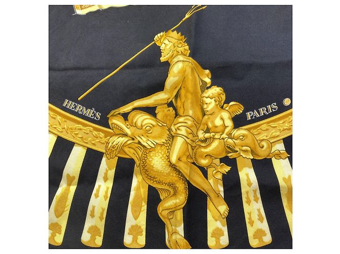 Silk In Hermès Sciarpa Carré 90 Hermes Sea and Cavalry Nero - vista 5