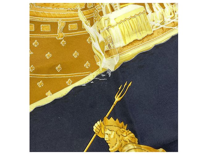 Silk In Hermès Sciarpa Carré 90 Hermes Sea and Cavalry Nero - vista 8