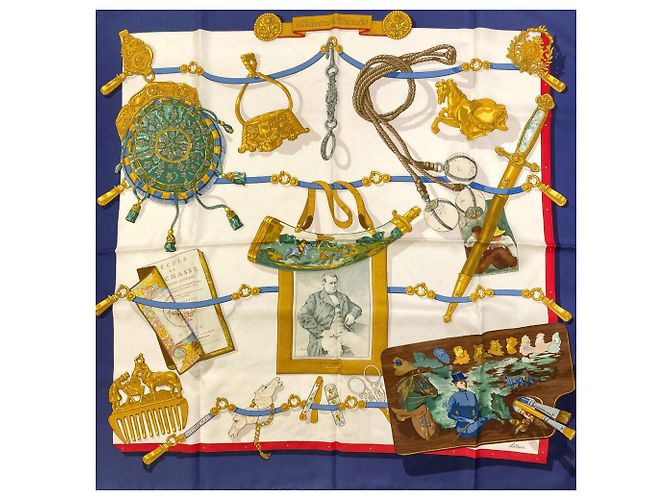 Hermès Hermes Seidentuch Carre 90 Memories Weiß Blau - Ansicht 3