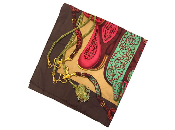 Hermès Foulard Hermes Carre 90 Festival Marrone - vista 2