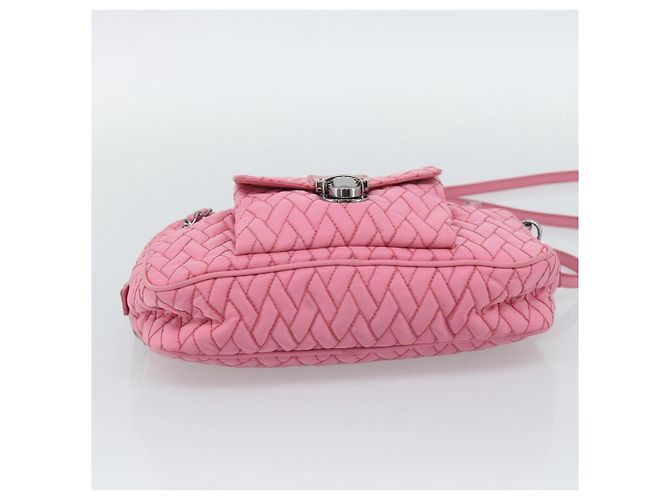 Borsa a tracolla con catena PRADA Nylon 2way Rosa Argento Auth ka5423A - vista 11