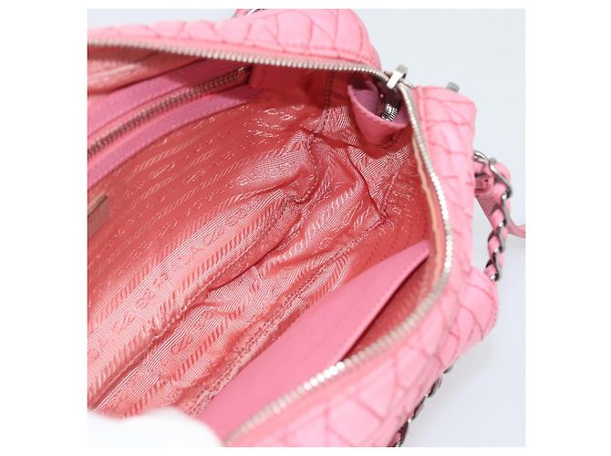 Borsa a tracolla con catena PRADA Nylon 2way Rosa Argento Auth ka5423A - vista 21