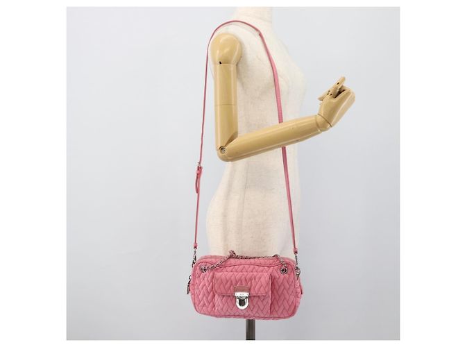 Borsa a tracolla con catena PRADA Nylon 2way Rosa Argento Auth ka5423A - vista 28