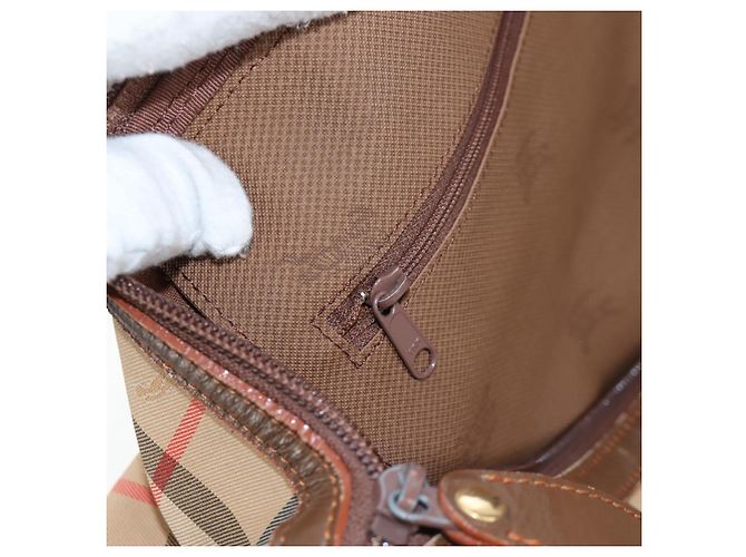 Borsa Boston Burberrys Nova Check in tela beige e oro Auth 192209 D'oro - vista 23