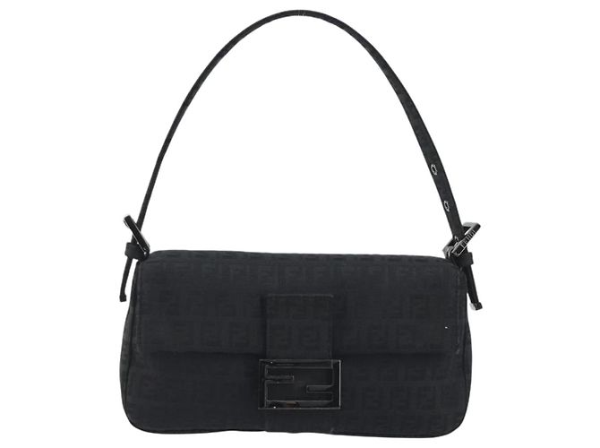 FENDI Zucchino Canvas Mamma Baguette Borsa a Spalla Nera 8BR000 Auth yk20682SAM Nero - vista 2