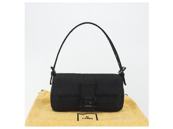 FENDI Zucchino Canvas Mamma Baguette Borsa a Spalla Nera 8BR000 Auth yk20682SAM Nero - vista 26