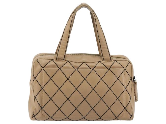 Bolsa CHANEL Wild Stitch em couro Perfo Bege Ouro CC Auth mr2706 Dourado - vista 3