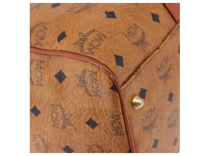 Borsa Boston MCM Logogram Vicetos in PVC e pelle Marrone Oro Auth 193130 D'oro - vista 10
