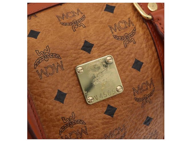 Borsa Boston MCM Logogram Vicetos in PVC e pelle Marrone Oro Auth 193130 D'oro - vista 15