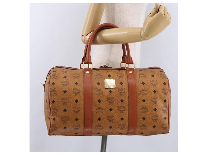 Borsa Boston MCM Logogram Vicetos in PVC e pelle Marrone Oro Auth 193130 D'oro - vista 22