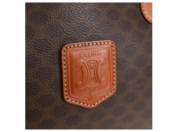 Céline Borsa CELINE Macadam Canvas PVC Pelle Marrone Oro Auth 191820V D'oro - vista 14